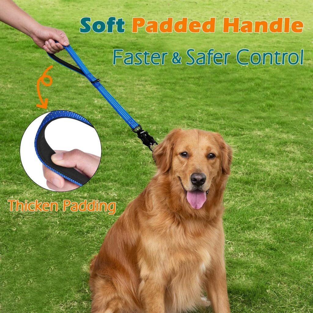 Soft padded handle dog leash providing faster, safer control during everyday walks with a medium to large dog
