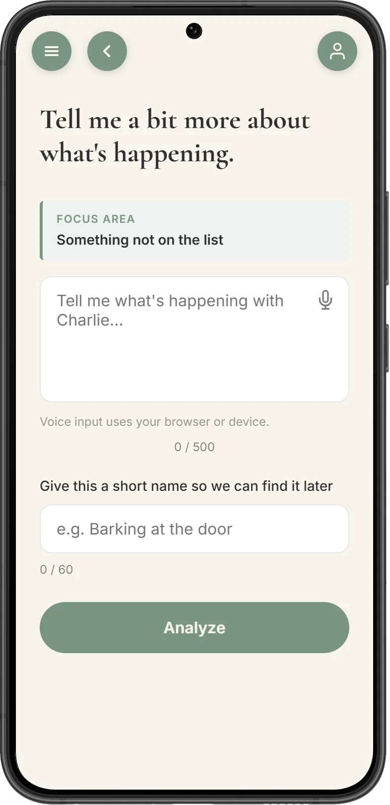 PrimeDoggy IQ 'Something not on this list' option, letting an owner describe a behavior in their own words